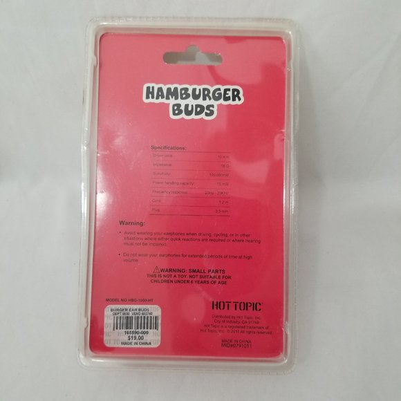 HOT TOPIC Fun Hamburger Ear Buds with Storage Case in it s Original Package RARE - Picture 7 of 10